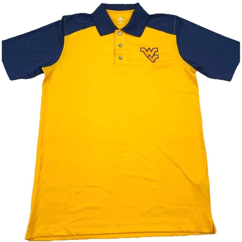 West Virginia Mountaineers Polo Shirt Men Medium Yellow Performance Dry WVU Golf